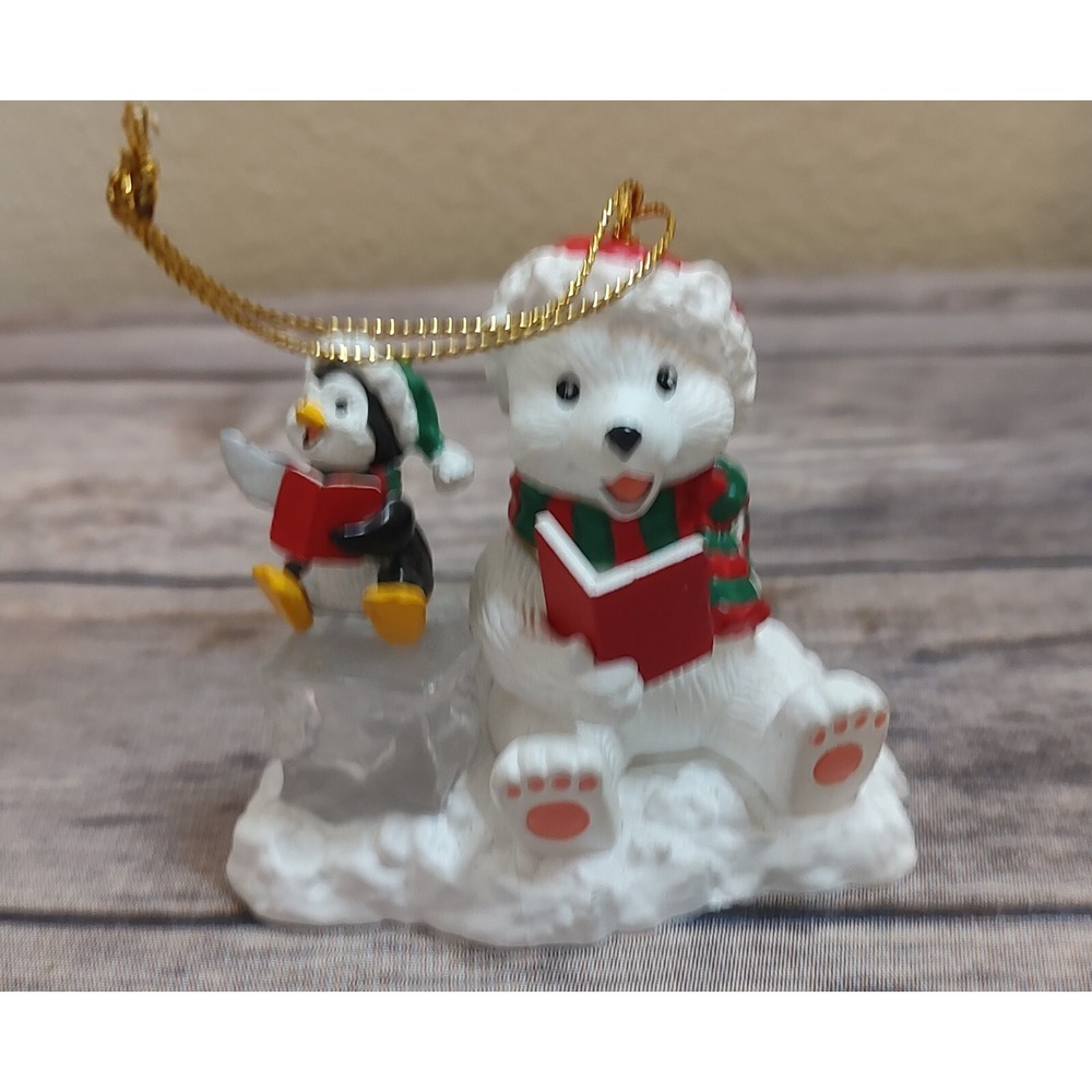 Christmas Charmers Ornament Let's Sing A Cheery Chorus Penguin Polar Bear Vtg A2